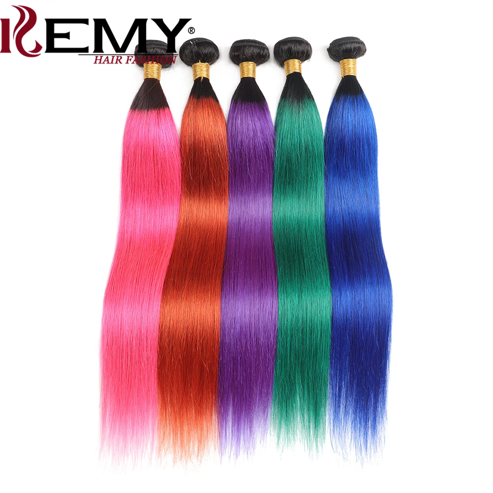 Омбре розовые синие человеческие волосы пучок s kemy Hair предварительно цветные бразильские прямые человеческие волосы наращивание волос 1 шт