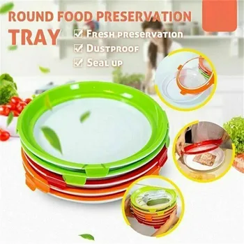 

Kitchen Round Food Preservation Tray Vacuum Seal Sets Plastic Tray Food Cover Food Packaging Box Storage Reusable Containers