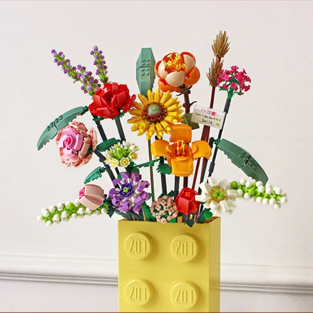 DIY Flowers Bouquet Building Blocks Set, Building Block Flower Creativity Artificial Flowers Building Toy Set Gift for 6+ Kids 2