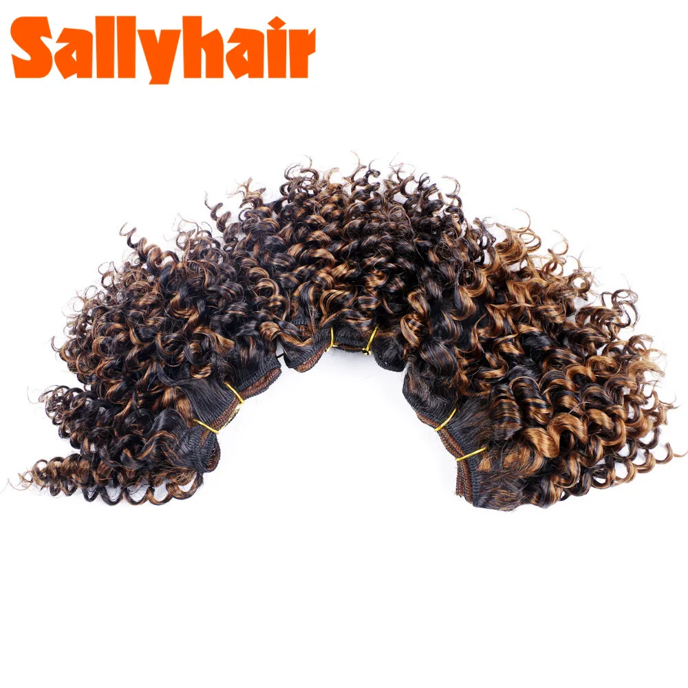 Sallyhair Ombre Color Afro Kinky Curly Crochet Hair Weave Mixed Black Burgundy Synthetic Hair Extensions 3pclot Hair Weavings  (17)