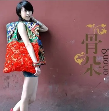 

[Guduo] Origional Ethnic-Style India Tibetan Handmade ding zhu bao Satin Canvas Embroidered Bag Red Epicenter Gold