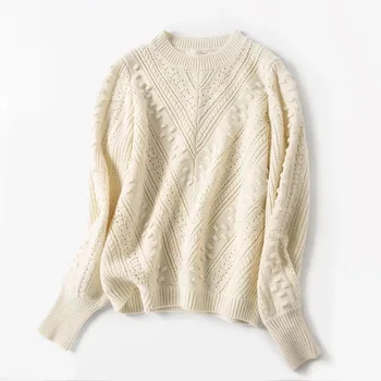 

Women Sweater 2019 New Retro Hollow Three-dimensional Wool Ball Wool Sweater Weaving