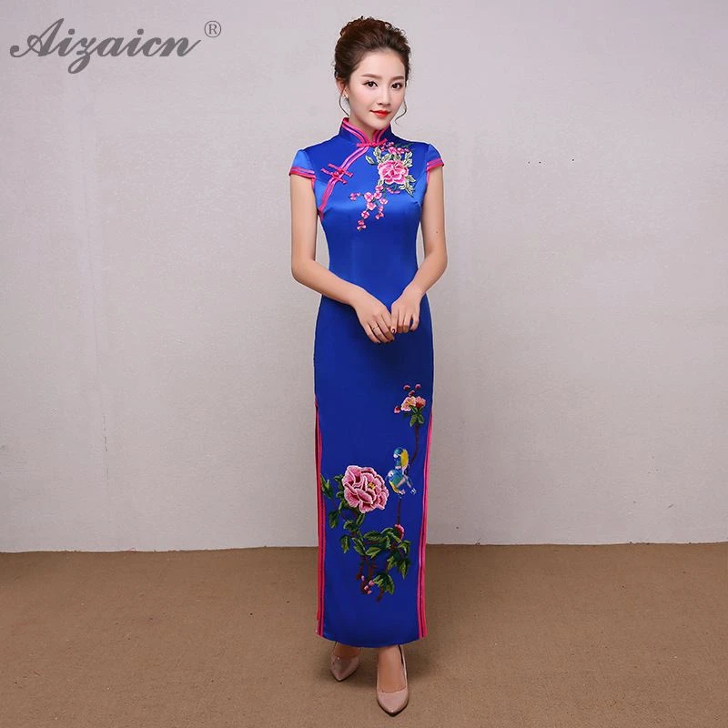 Современная китайская вышивка длинный Cheongsam красная Невеста тонкое платье Qi Pao Женская Китайская традиционная одежда аналогичное шелковое платье Qipao