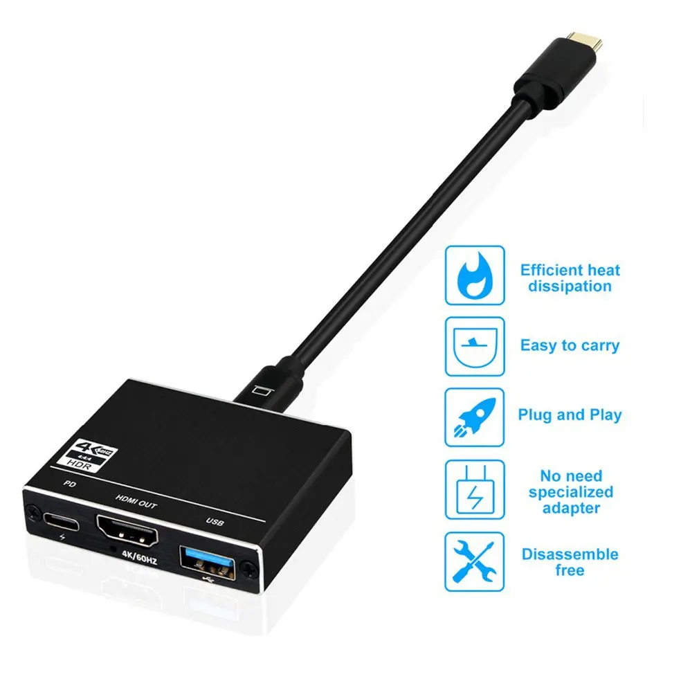 Кабель-Переходник USB C на HDMI адаптер 4K 3-в-1 Тип с разъемами типа C и HDMI мульти-Порты и разъёмы адаптер совместим для MacBook Pro для samsung