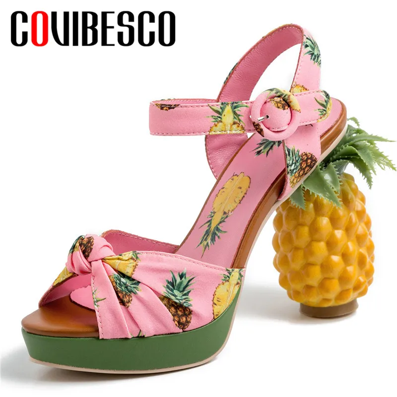 

COVIBESCO Sweet Prints Women Buckle Sandals Newest Strange Heels Party Dancing Shoes Woman Spring Summer Platform High Heels