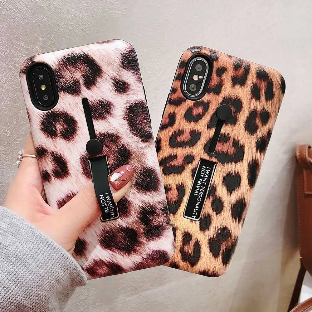 Fashion Leopard Print Case for iPhone XS Max XR 8 7 Plus Hide Ring Stand Holder X 6 6S Back Cover Capa |