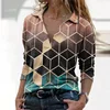 Women Long Sleeve V Neck Geometric Print Blouse Vinrage Loose Shirt Spring Casual Pullover Ladies Elegant Tops Plus Size Blusas ► Photo 3/6