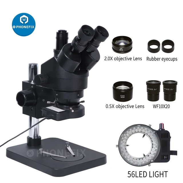 Microscope de réparation de carte PCB de téléphone bricolage avec support  résistant à la chaleur, tête simul-focale, lumière LED