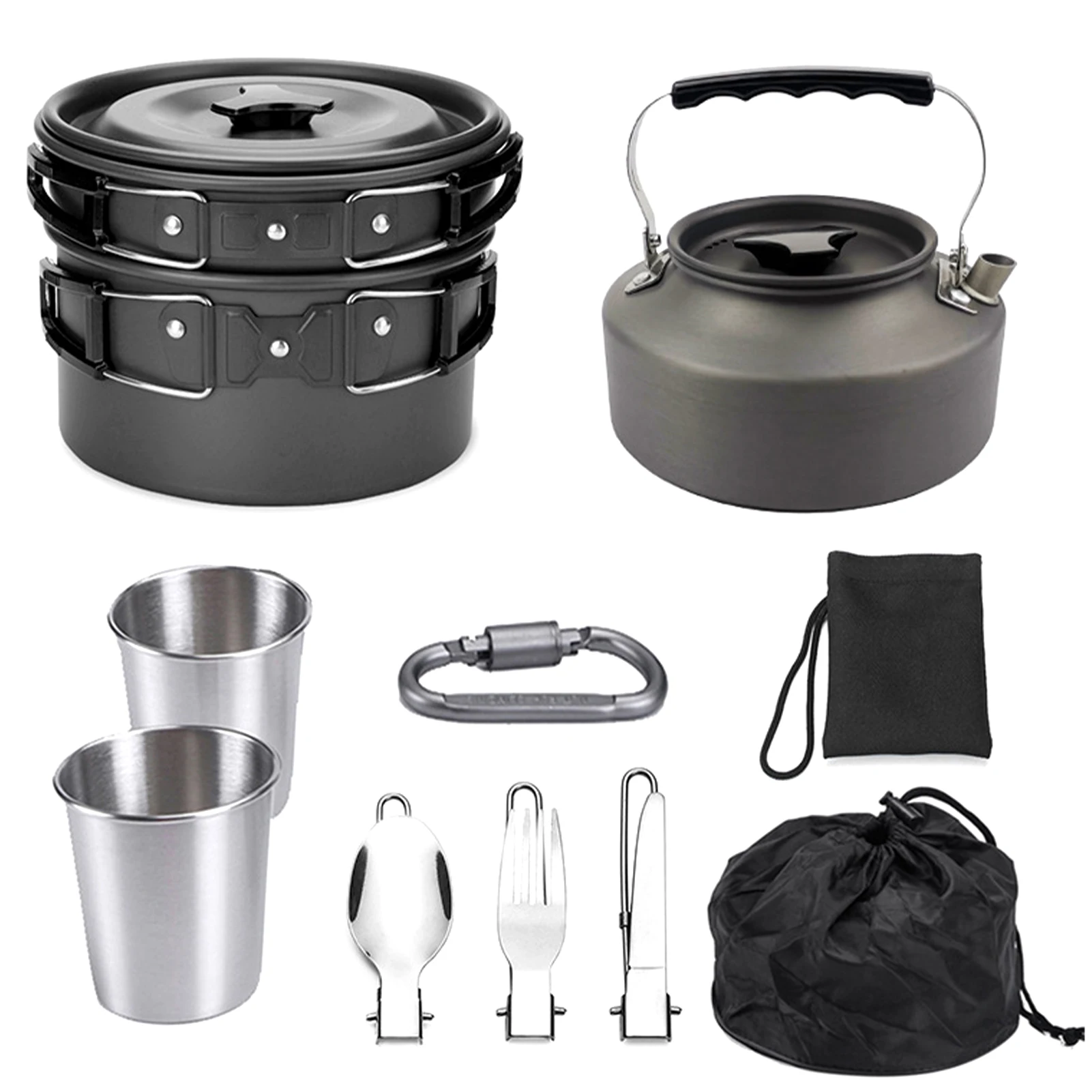 Camping Cookware 9Pcs Camping Cooking Set With Cookware Bowl Pot Pan And Kettle, Aluminium Camping Cooking Utensils With Portable Bag For Outdoor Camping, Lightweight For 2-3 People Camping Accessories