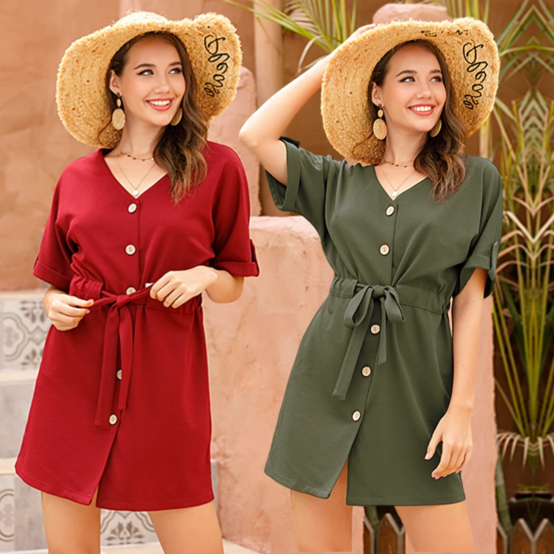 

Solid Color Casual Long Party Winter Dress Slim Waist V-neck Lace-up A- Line Vadim Oodji Clothes Vintage Befree Dresses Fashion