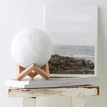 

3D Moon Light Wooden Frame 3D Printing Touch 3Color Night Light PLA Spherical Lamp Remote Control Bathroom Sleeping Indoo