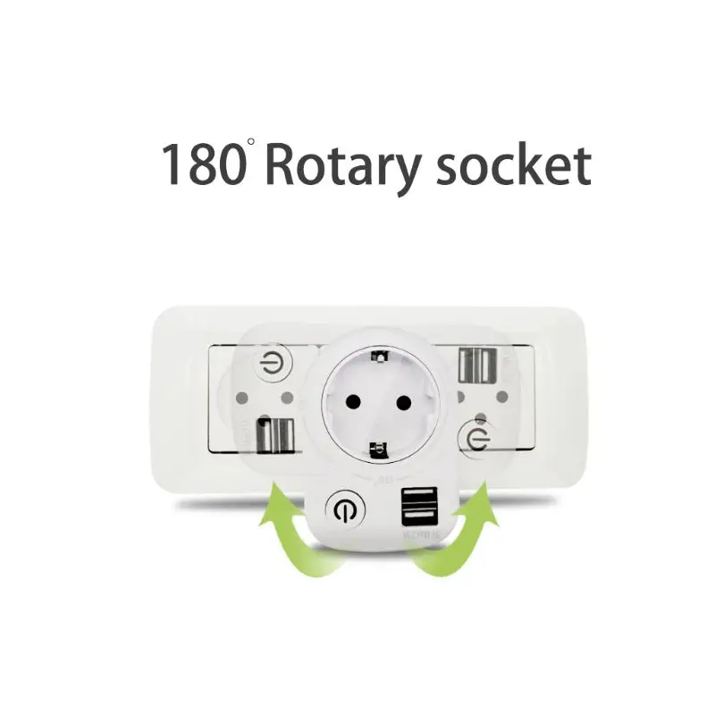 5V 5V 2.1A Dual USB Intelligent Charger Adapter Plug Socket 180 Degree Rotating Charging Power Switch Outlet Multifunction Home