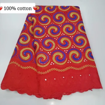 

High Quality RED 100%Pure Cotton African Swiss Voile Lace Fabric French Stones Embroidery Voile Lace Materials In Switzerland