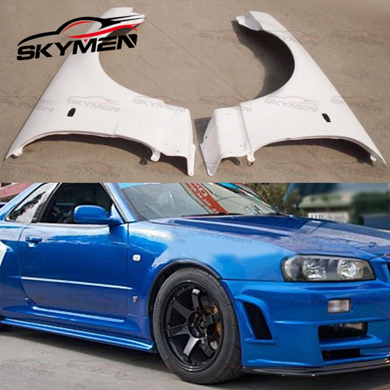 Для Skyline R34 GTR незакрашенное переднее крыло из стекловолокна в оригинальном стиле