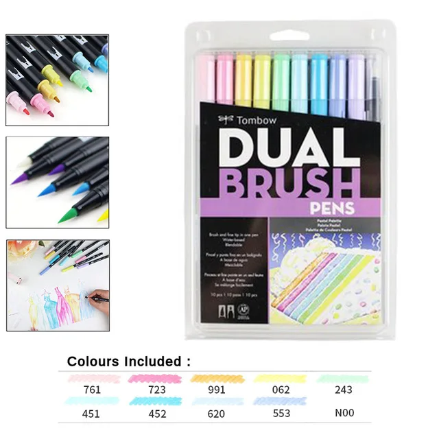 10PKG-palette Япония Tombow ABT двойная водная Кисть ручка и тонкий наконечник ручка Профессиональный каллиграфический маркер ручка для пули журналов открыток - Цвет: 10PKG-palette