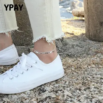 

YPAY Genuine 925 Sterling Silver Wafer Anklets for Women Leg Chain Anklet Bracelet Barefoot Sandals Beach Foot Jewelry YMA041