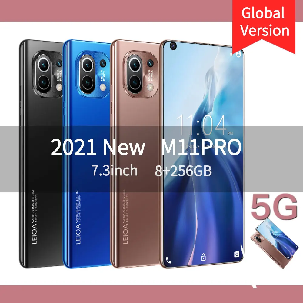 2021 M11 Pro 7.3 inch Smartphone Android 10 MTK6889 10 Core 16MP+32MP 6800mAh Mobile Cell Phone 4G/5G 512GB Dual SIM Full Screen