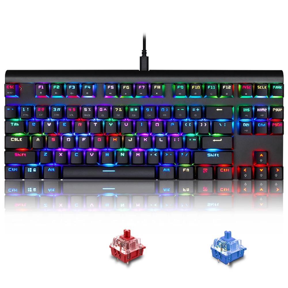 Motospeed CK101 Mechanical Gaming Keyboard 87 Key USB Wired RGB Blue Red Switch LED Backlit keyboard for Computer Gamer Portable