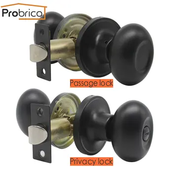 

Probrico Black door handles Rotation Round door Knob with latch/lock cylinder mute door Locks Keyless bathroom bedroom door lock