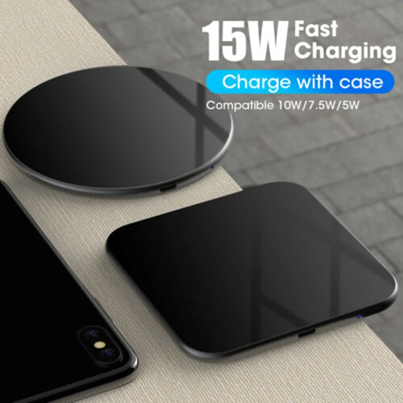 Newest Mobile Phone Charger 15W Qi Wireless Fast Charging Round Square Pad High Quality Wireless Charger For Smart Phone