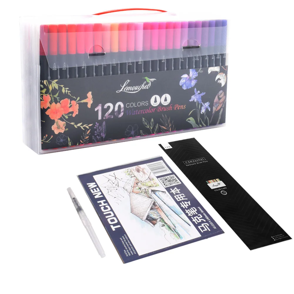 Черный 120 Colors Dual Tip Brush Marker Pens Fineliner Watercolor Art Markers Calligraphy Coloring Drawing Art Supplies with Marker Pad - Цвет: Черный