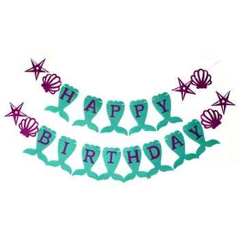 

New 1Set Celebration Favor Gifts Supplies Mermaid Themed Happy Birthday Banner Party Decoration