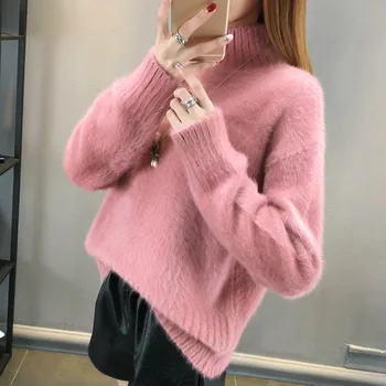 

Super Warm Imitation Velvet Sweater Female Autumn And Winter Soft Sweater Half High Collar Female Basic Pullover