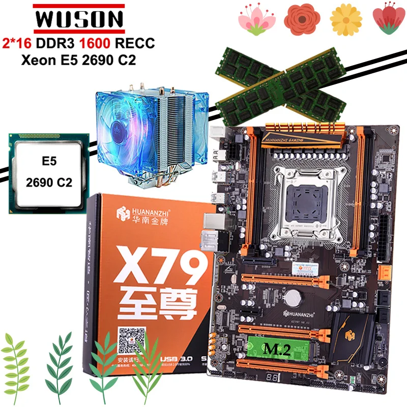 Best Price HUANANZHI deluxe X79 LGA2011 motherboard with M.2 slot discount motherboard with CPU Xeon E5 2690 C2 2.9GHz RAM 2*16G 1600 RECC