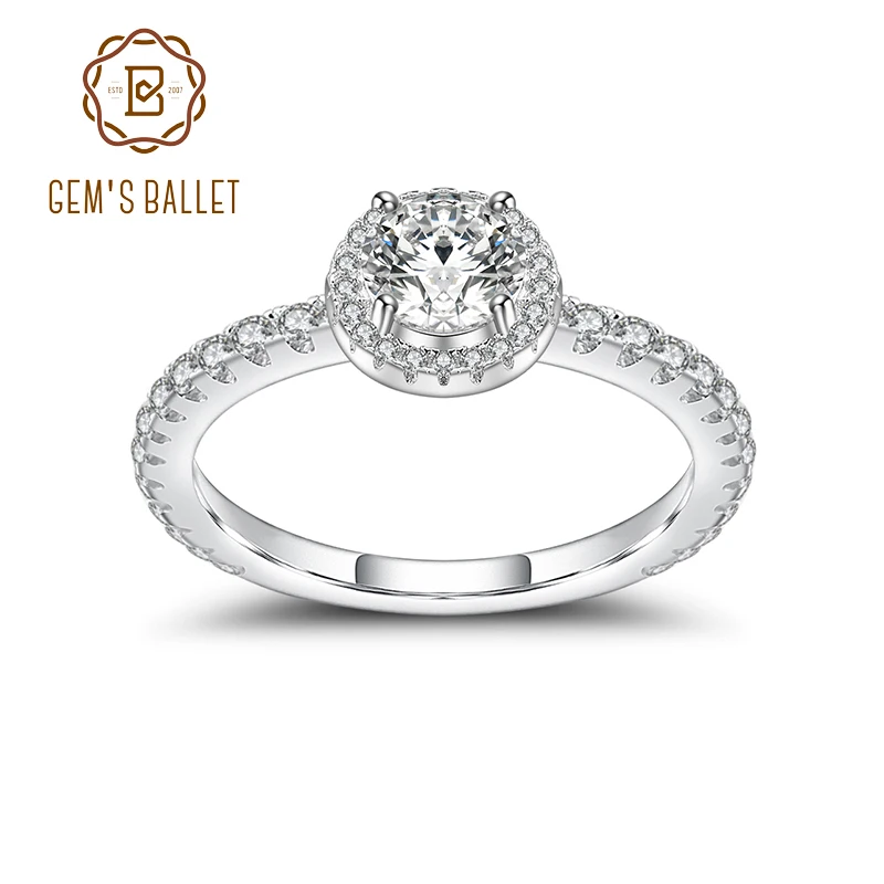 

GEM'S BALLET Poppy Halo Moissanite Engagement Ring For Women Wedding 925 Sterling Silver Fine Jewelry（1.0Ct 6.5mm EF Color)