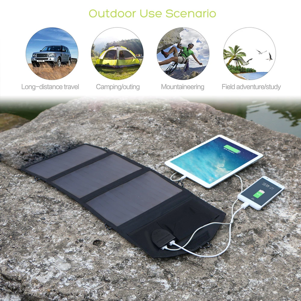 Painel de Carregador Dobrável à Prova Caminhadas ao ar Solar para 12v Allpowers Solar Dwaterproof Água Banco Energia Bateria Carro Telefone Móvel Livre 18v 21w - Image 6