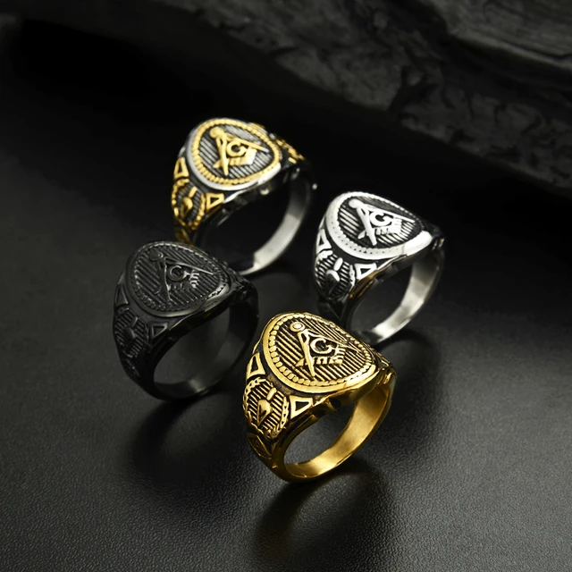 Anillo Símbolos Masones Estilo Universitario Anillo Masónico De