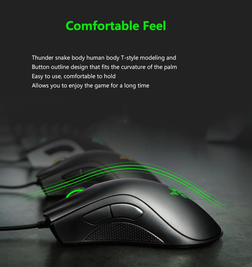 Оригинальная Проводная игровая мышь razer DeathAdder, 6400 dpi, оптический сенсор, 5 клавиш, профессиональная Нескользящая игровая мышь для ПК