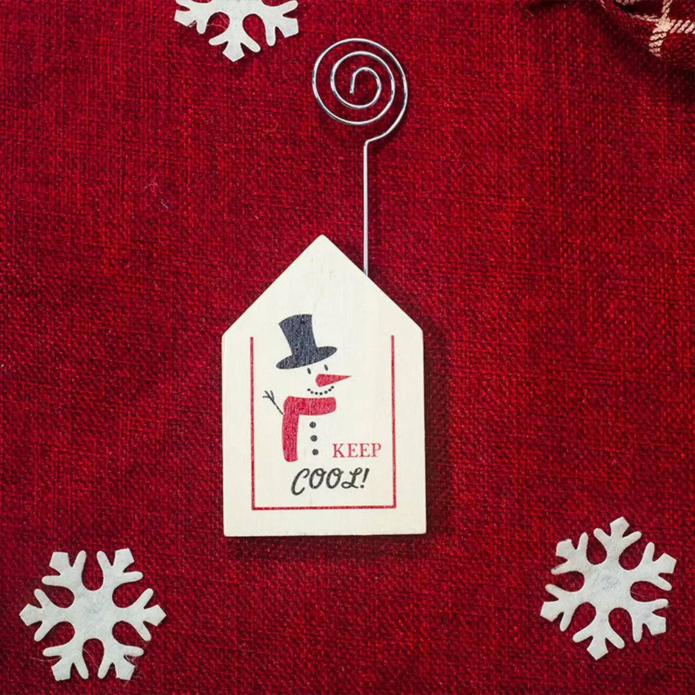 1pc Snow Man Printed Wooden Christmas Card Clips Message Photo Holder Stand Ornament Wood Memo Clip | Дом и сад