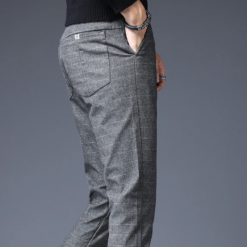Мужские Зимние флисовые, тёплые штаны мужские повседневные тонкие плотные штаны для мужчин модные бархатные деловые Черные Серые Рабочие Брюки homme