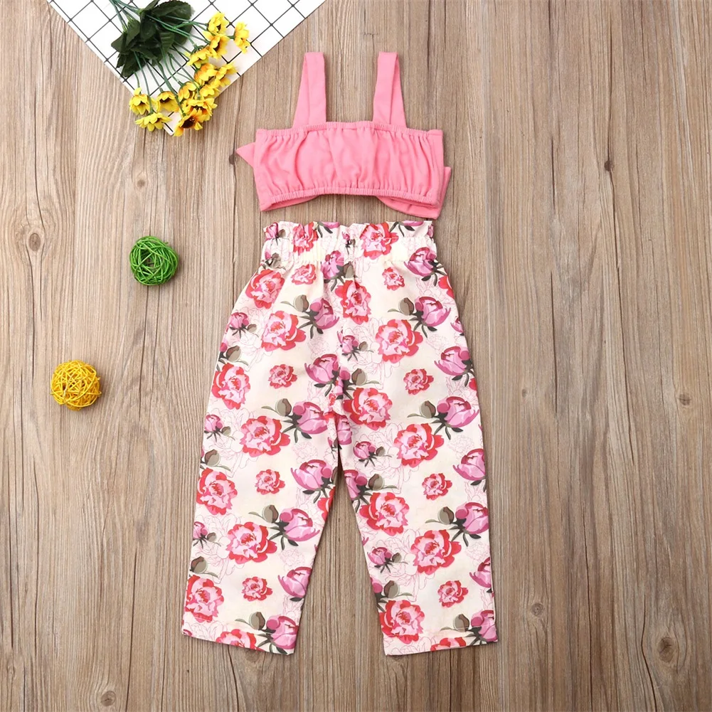 Pudcoco/Коллекция года; летняя одежда для маленьких девочек; жилет; брюки на бретелях с принтом; летняя одежда; пляжный комплект одежды