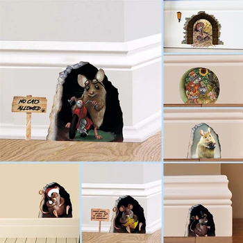 

Funny Small Rat Mouse Hole Vinyl Wall Sticker Merry Christmas Colorful Animal Art Wall Decal for Kids Room Bedroom Home Decor