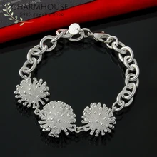 Charmhouse Pure Silver Chain Bracelet For Women Fire Flower Bracelets& Bangles Pulseira Wedding Bridal Jewelry Anniversary Gift