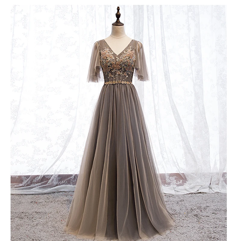 It's Yiya вечернее платье короткий рукав v-образный вырез А-силуэт элегантные вечерние платья вышивка пол длина платья плюс размер E985