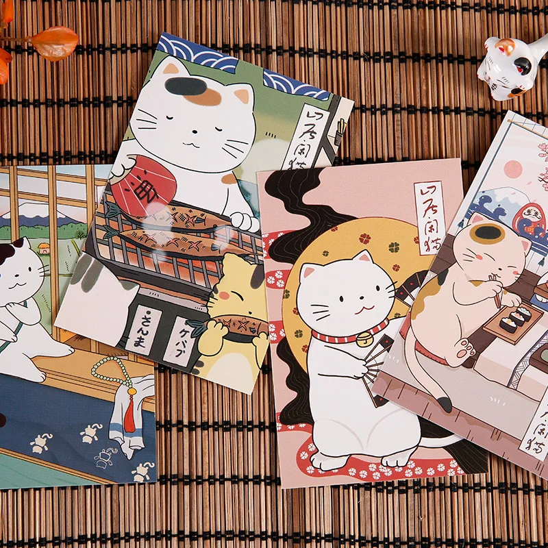 Art Postcards 30 Pcs/Set Japanese Bobcat Series DIY Hand Painted Cartoon Cat Greeting Cards Message Gift Stationery