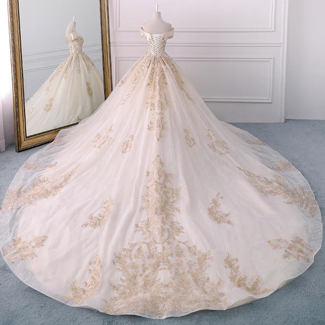 HLF35 Flower Wedding Dresses Lace Wedding Bridal Dress Elegant Floor Lengthb свадебное платье большого размера فستان عرس 2