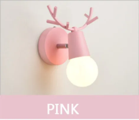 Pink Скандинавские красочные прикроватные настенные лампы лестница коридор светильники для прихожей голова оленя детская комната спальня гостиная настенные светильники - Цвет абажура: Pink
