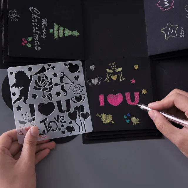 5Pcs/Set DIY Cutout Painting Template Children's DIY Hand Account Album Theme Lace Ruler Drawing Board Stencil Decoration Tools 1