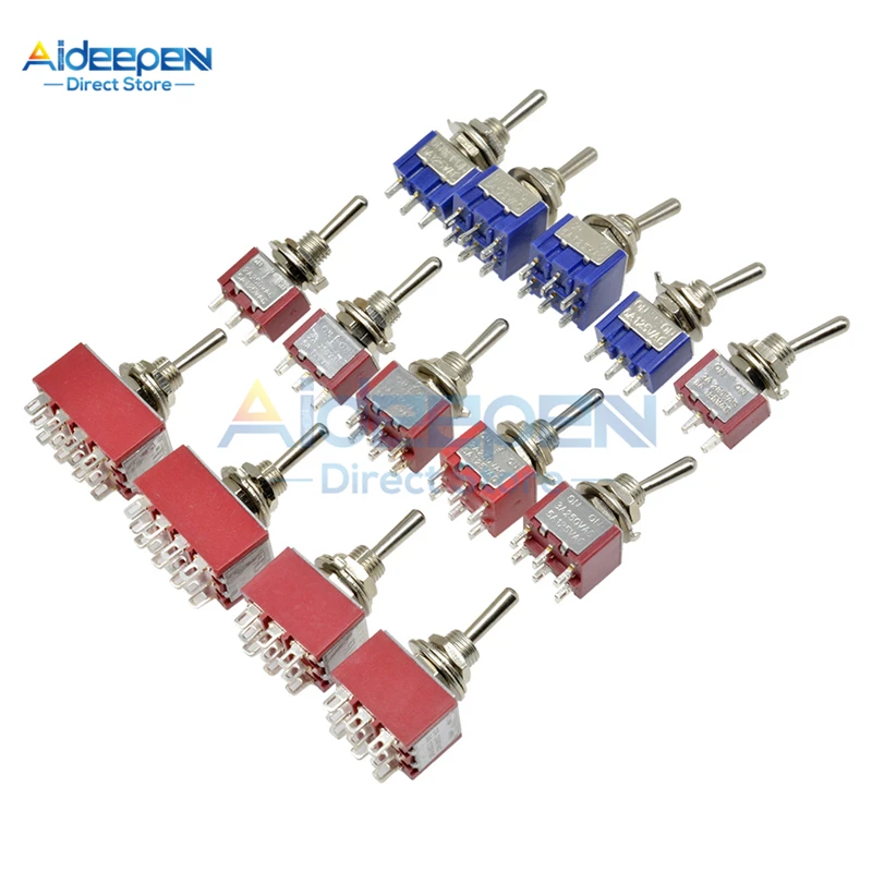 MTS-102/103/202/203/302/303/402/403/123/223 Mini Toggle Switch 125V/6A 250V/3A 3/6/12 Pin 2/3 Position Copper/Silver Contact