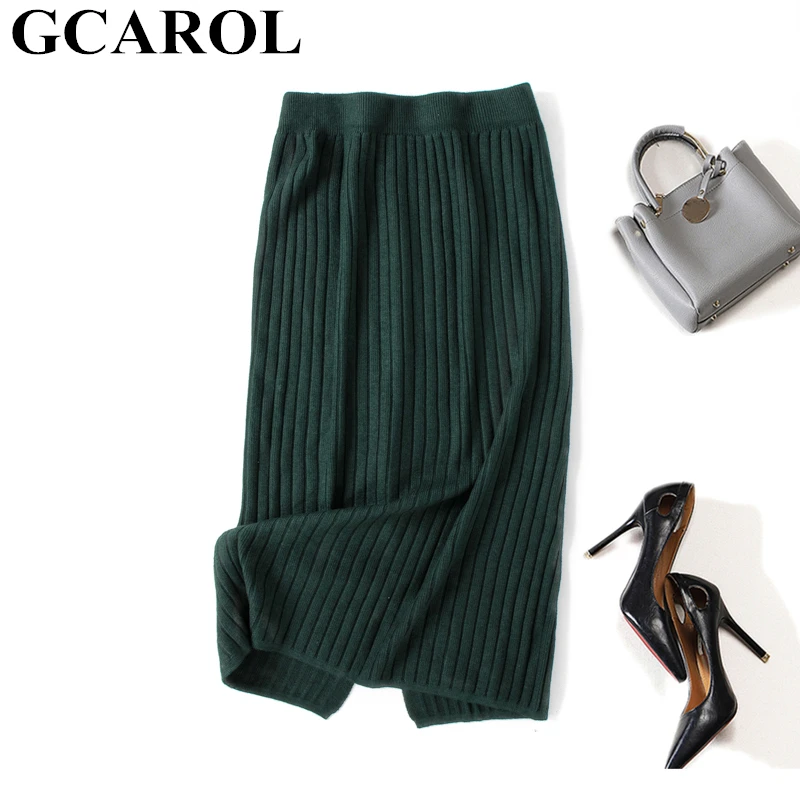 GCAROL новая осенне-зимняя женская трикотажная юбка средней длины с эластичной резинкой на талии, раздельная облегающая юбка, плотная теплая элегантная женская юбка