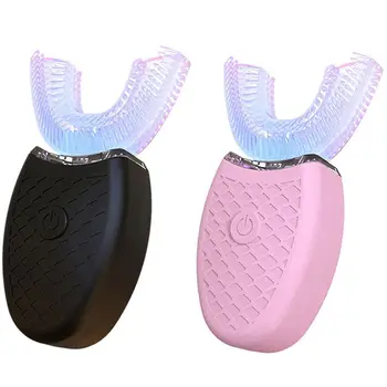 

2Pcs 360 Degrees U Type Electric Toothbrush High Frequency Ultrasonic Vibration Silicone Brush Head - Red & Black