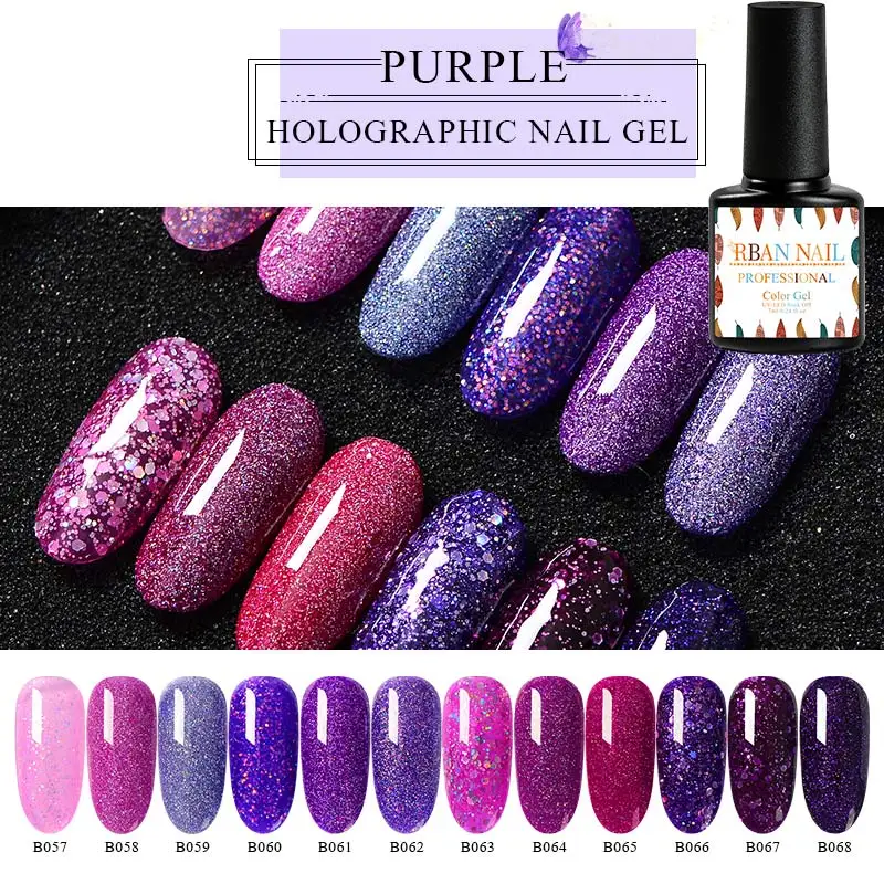 

RBAN NAIL UV Gel Nail Polish Purple Color Set Glitter Sequins Soak Off UV Gel Varnish Color Nail Gel Shiny DIY Nail Art Lacquer