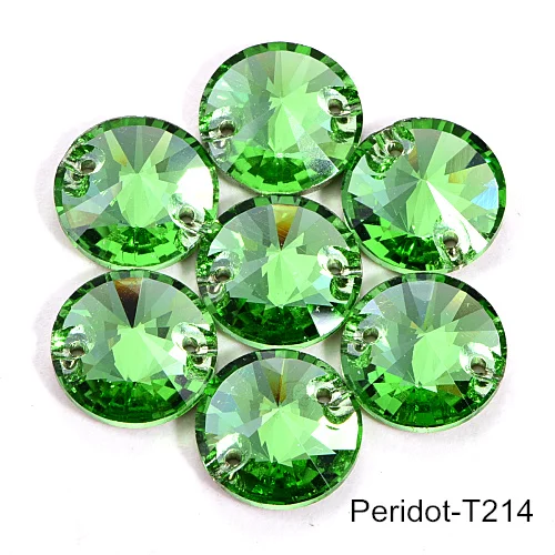 T214-Peridot AAAAA качественные разноцветные Круглые пришивные стразы с плоской задней стороной круглый стакан Rivoli стразы для шитья свадебное платье B3862 - Цвет: T214-Peridot