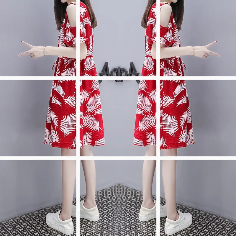 

2019 Summer New Style Large Size Dress Literature And Art Retro Loose-Fit Slimming Cotton Linen Floral Printed Dress Women's Hig