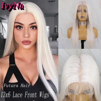 

IvyNa White Blonde Synthetic Lace Front Wigs 13x6 Futura Heat Resistant Hair 13x6 Lace Frontal Wigs with Baby Hair Pre Plucked