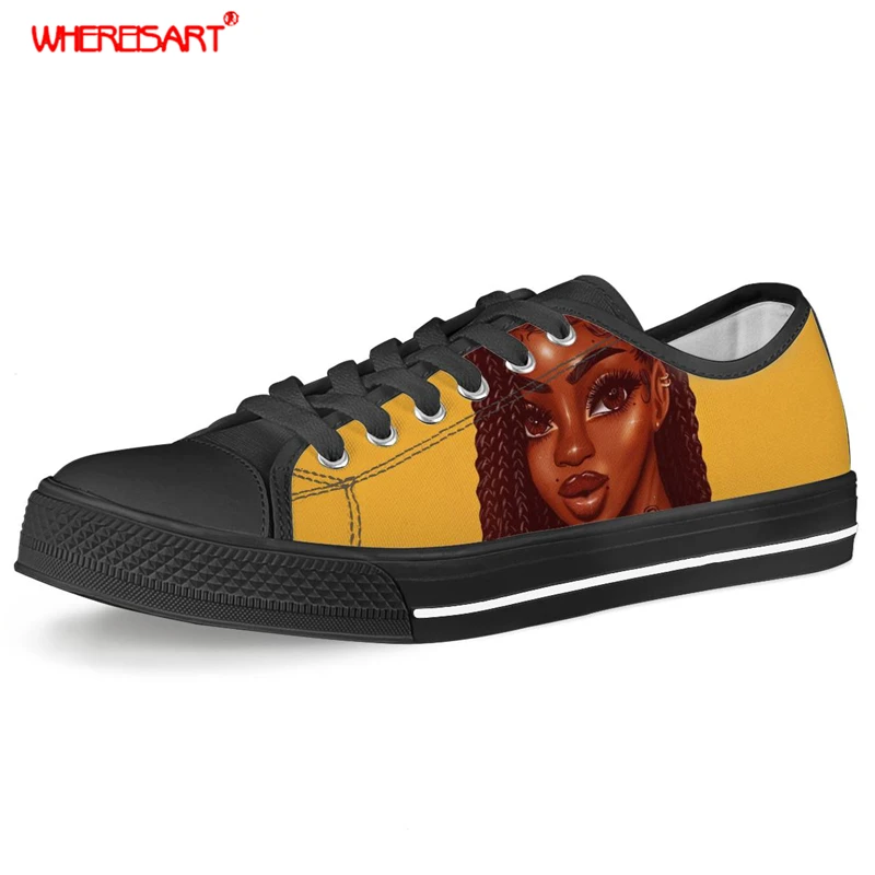 

WHEREISART African Beauty Afro Puffs Black Girl Melanin Poppin Prints Shoes Woman Sneakers Female Canvas Shoes for Teens